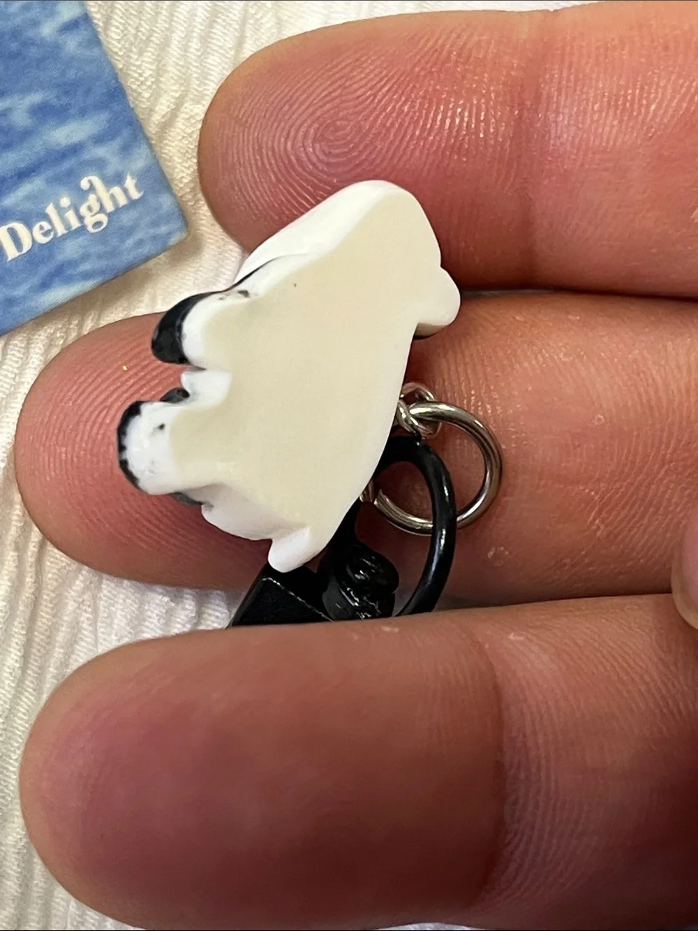 Vintage Black & White Panda Key & Card Holder Charm with Beige Bell